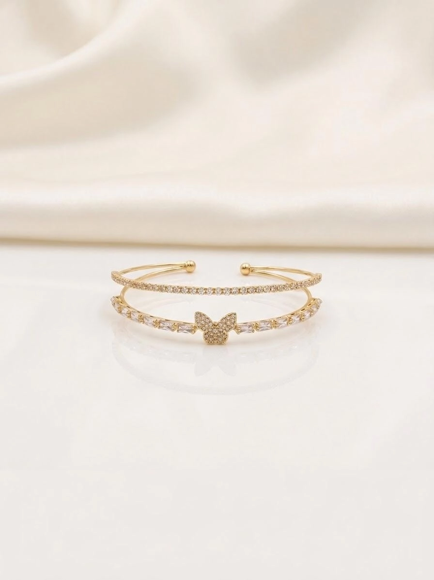 Baget Taşlı Gold Kelepçe Bilezik