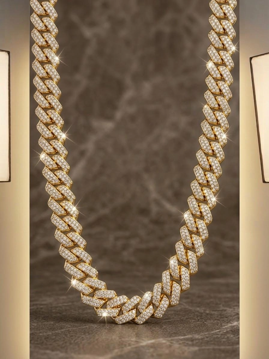 Gold Renk Taşlı Çelik Kolye