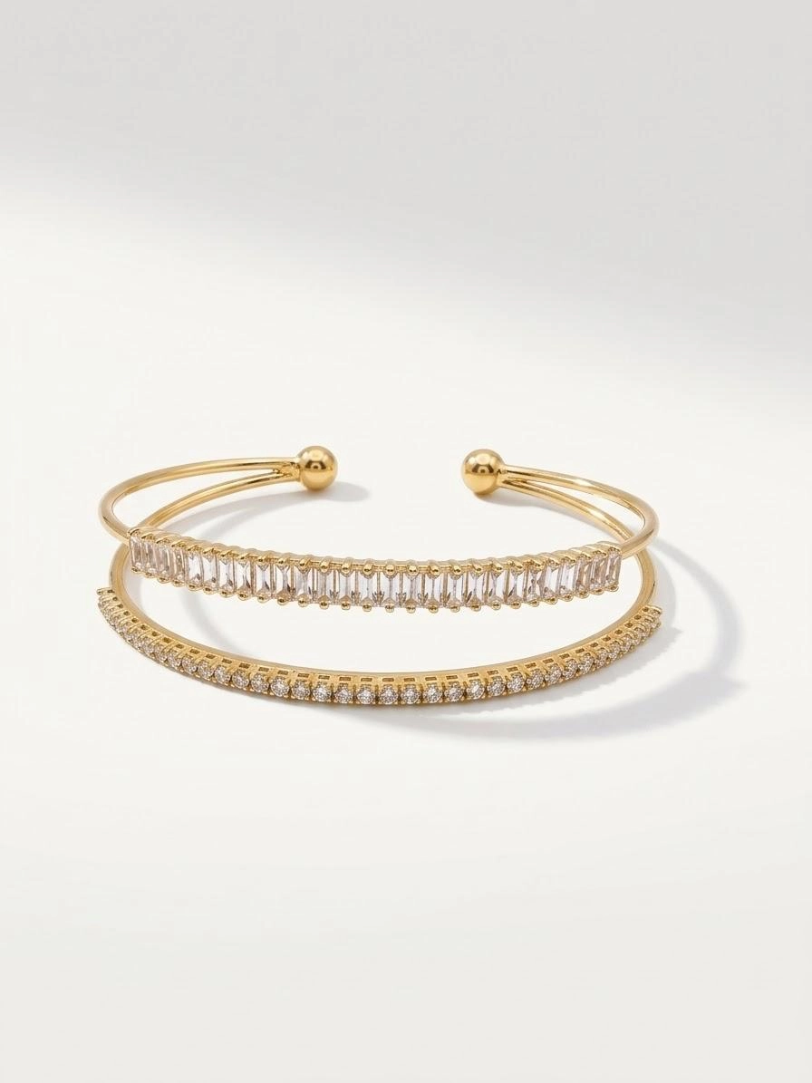 Baget Taşlı Gold Kelepçe Bilezik