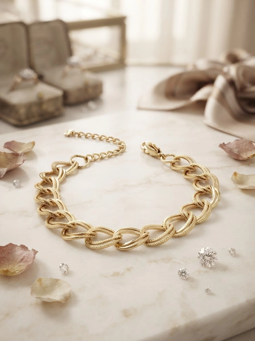 Klasik Zincir Tasarımlı VIP Gold Kadın Bileklik