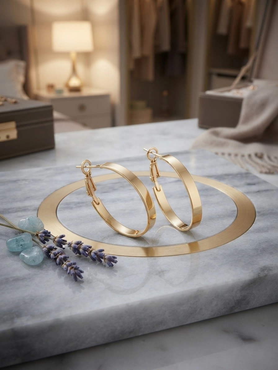 Minimalist Tasarım Gold Renk Halka Küpe