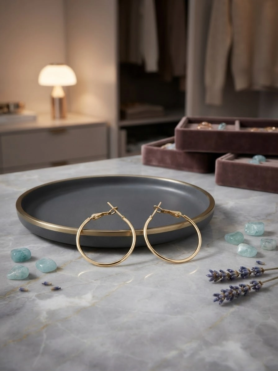 Minimalist Tasarım Gold Renk Halka Küpe