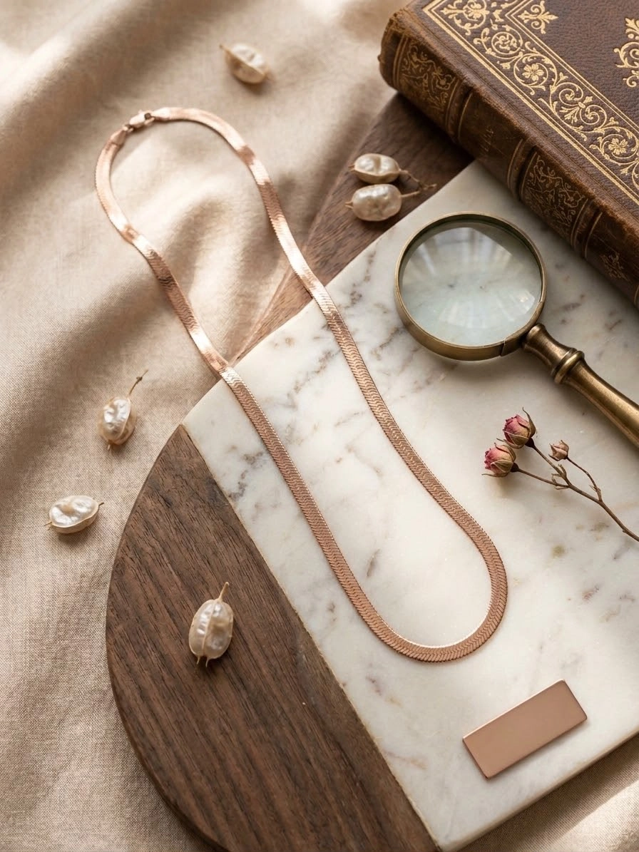 Rose Gold Klasik Balıksırtı Ezme Kolye
