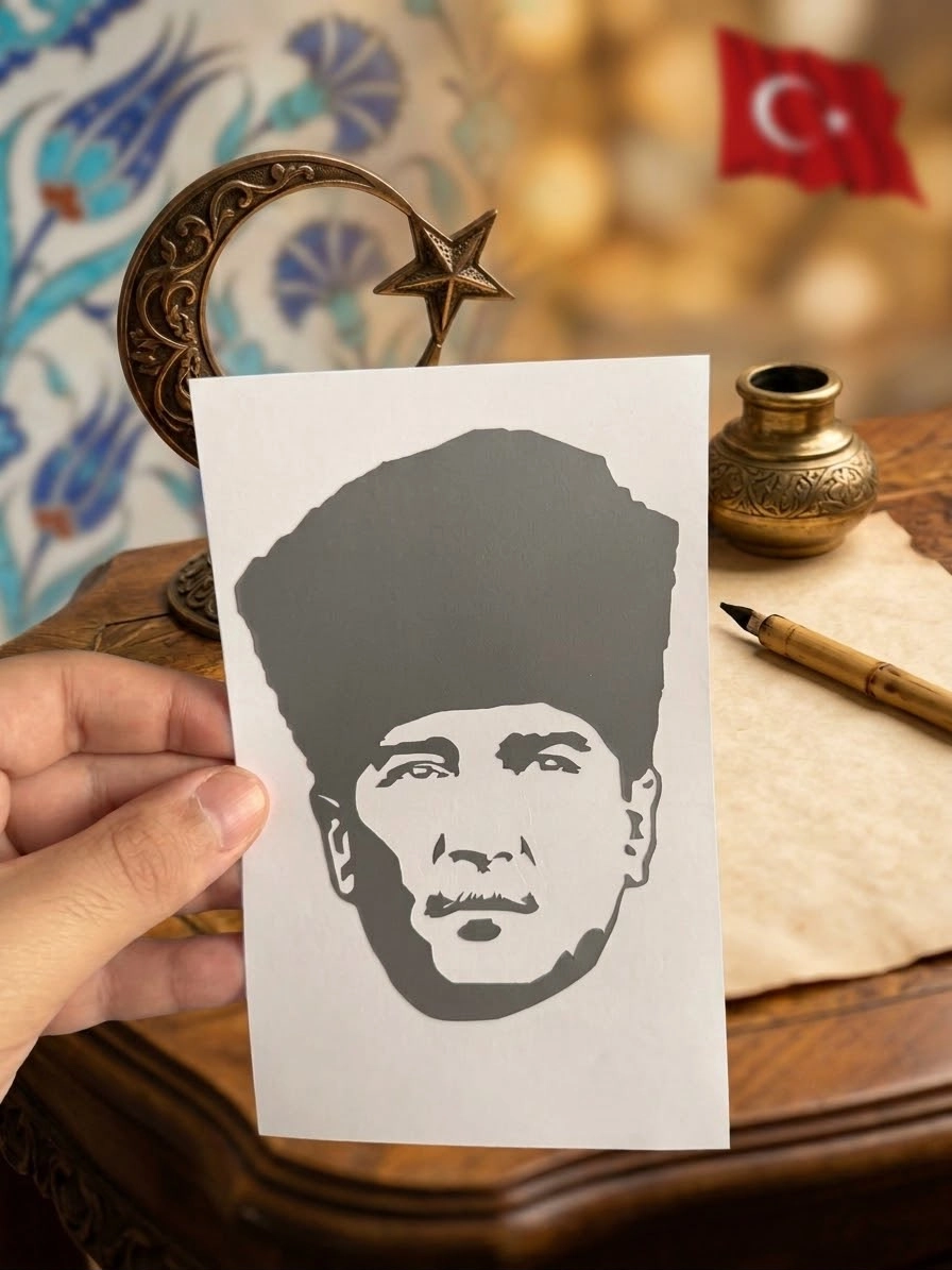 Atatürk Portre Gümüş Vinil Sticker (12 x 9 cm)
