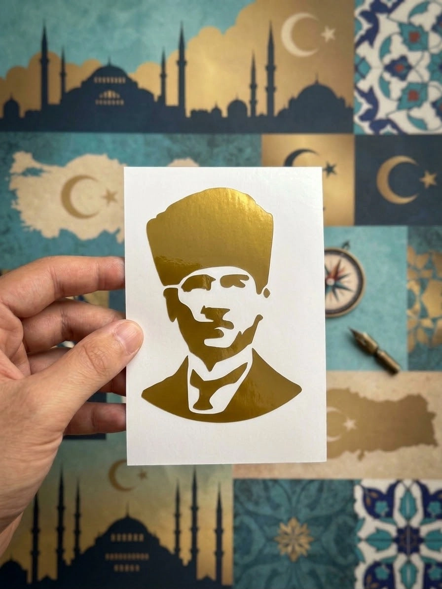 Atatürk Portre Gold Vinil Sticker (12,5 x 8,5 cm)