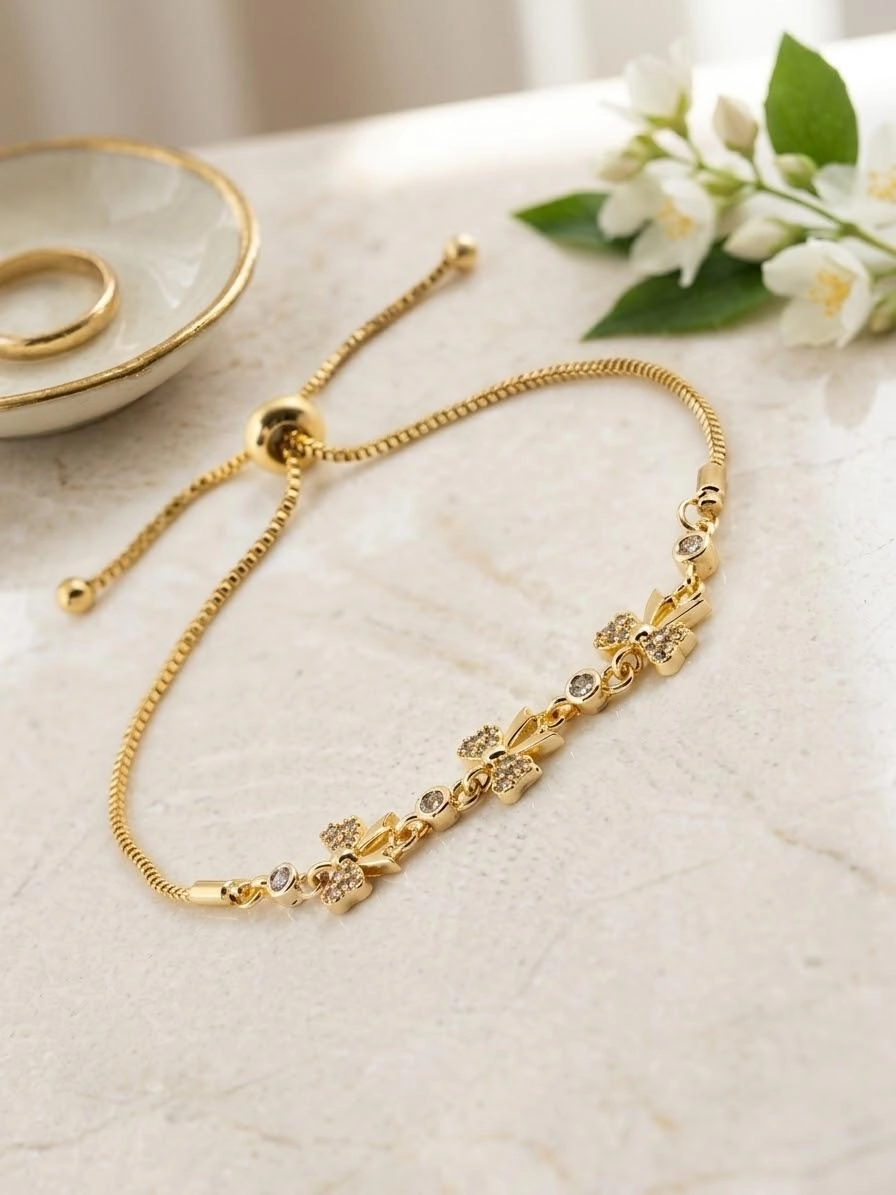 Şık Zirkon Taşlı Asansör Mekanizmalı Gold Bileklik