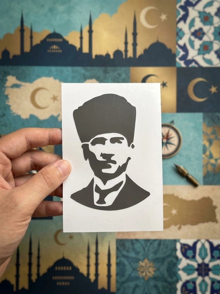 Atatürk Portre Gümüş Vinil Sticker (12,5 x 8,5 cm)