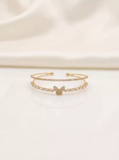 Baget Taşlı Gold Kelepçe Bilezik