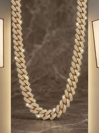 Gold Renk Taşlı Çelik Kolye