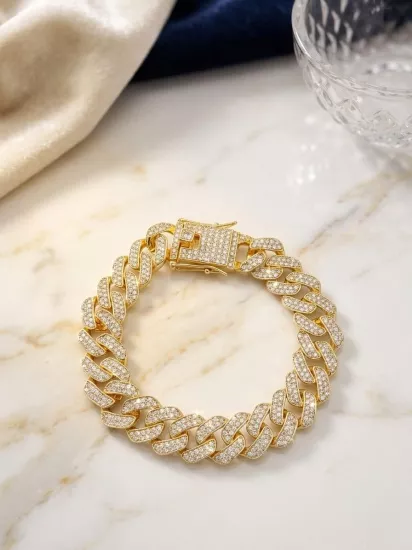 VIP Gold Zirkon Taşlı Küba Zincir Bileklik