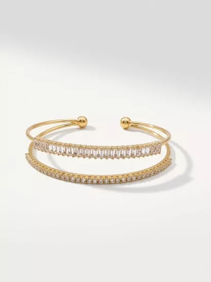 Baget Taşlı Gold Kelepçe Bilezik