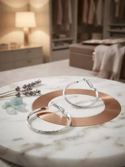 Minimalist Tasarım Gümüş Renk Oval Halka Küpe