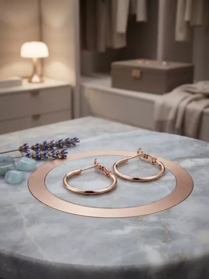 Minimalist Tasarım Gold Renk Halka Küpe