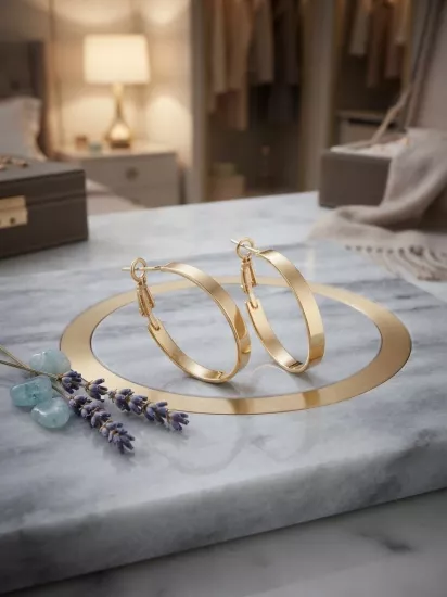 Minimalist Tasarım Gold Renk Halka Küpe
