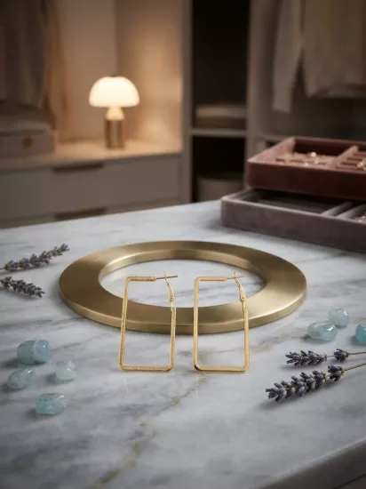 Minimalist Tasarım Gold Renk Halka Küpe