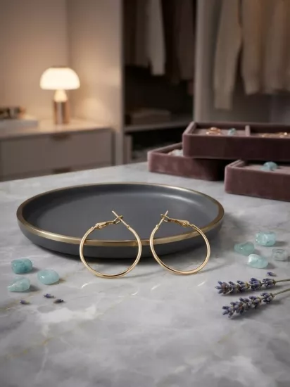 Minimalist Tasarım Gold Renk Halka Küpe