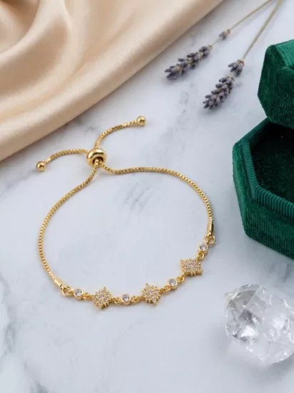 Şık Zirkon Taşlı Asansör Mekanizmalı Gold Bileklik