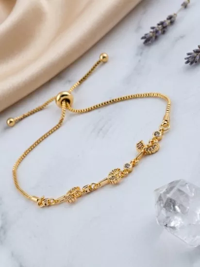 Şık Zirkon Taşlı Asansör Mekanizmalı Gold Bileklik