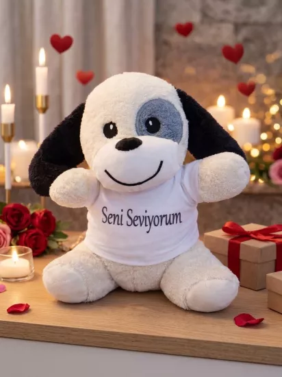 Seni Seviyorum Tişörtlü Sevimli Peluş Köpek (24 x 12 cm)