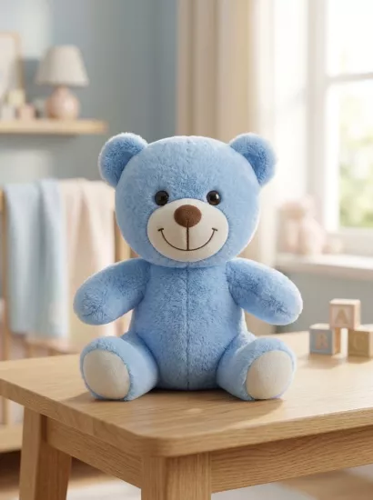 Gülen Yüzlü Mavi Peluş Ayıcık 24 cm