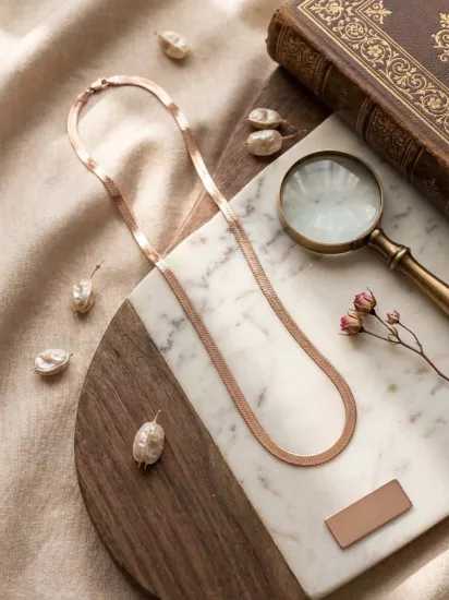 Rose Gold Klasik Balıksırtı Ezme Kolye