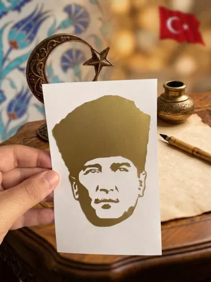 Atatürk Portre Gold Vinil Sticker (12 x 9 cm)