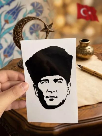 Atatürk Portre Siyah Vinil Sticker (12 x 9 cm)