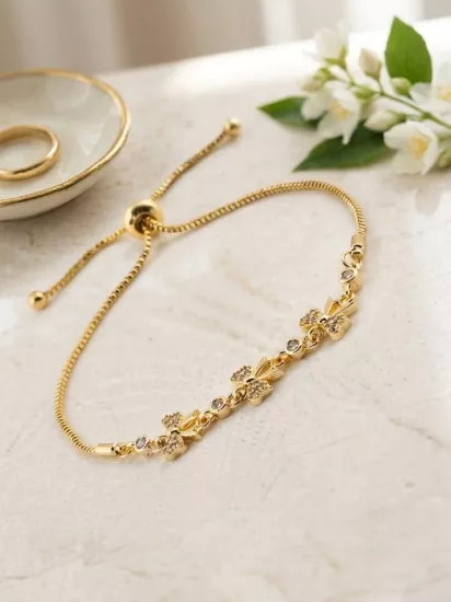 Şık Zirkon Taşlı Asansör Mekanizmalı Gold Bileklik