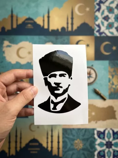 Atatürk Portre Siyah Vinil Sticker (12,5 x 8,5 cm)