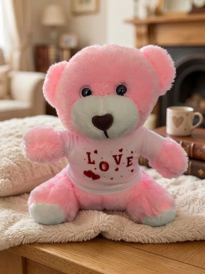 Love Baskılı Tişörtlü Pembe Ayıcık