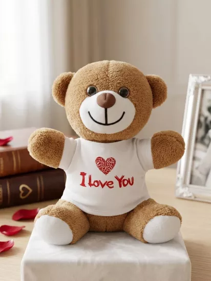 I love you Baskılı Tişörtlü Kahverengi Ayıcık
