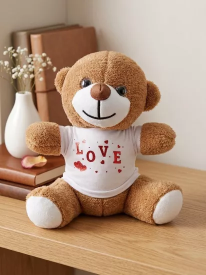 love Baskılı Tişörtlü Kahverengi Ayıcık