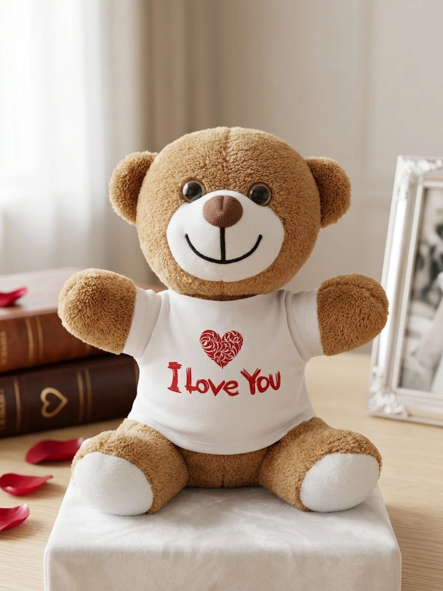I love you Baskılı Tişörtlü Kahverengi Ayıcık
