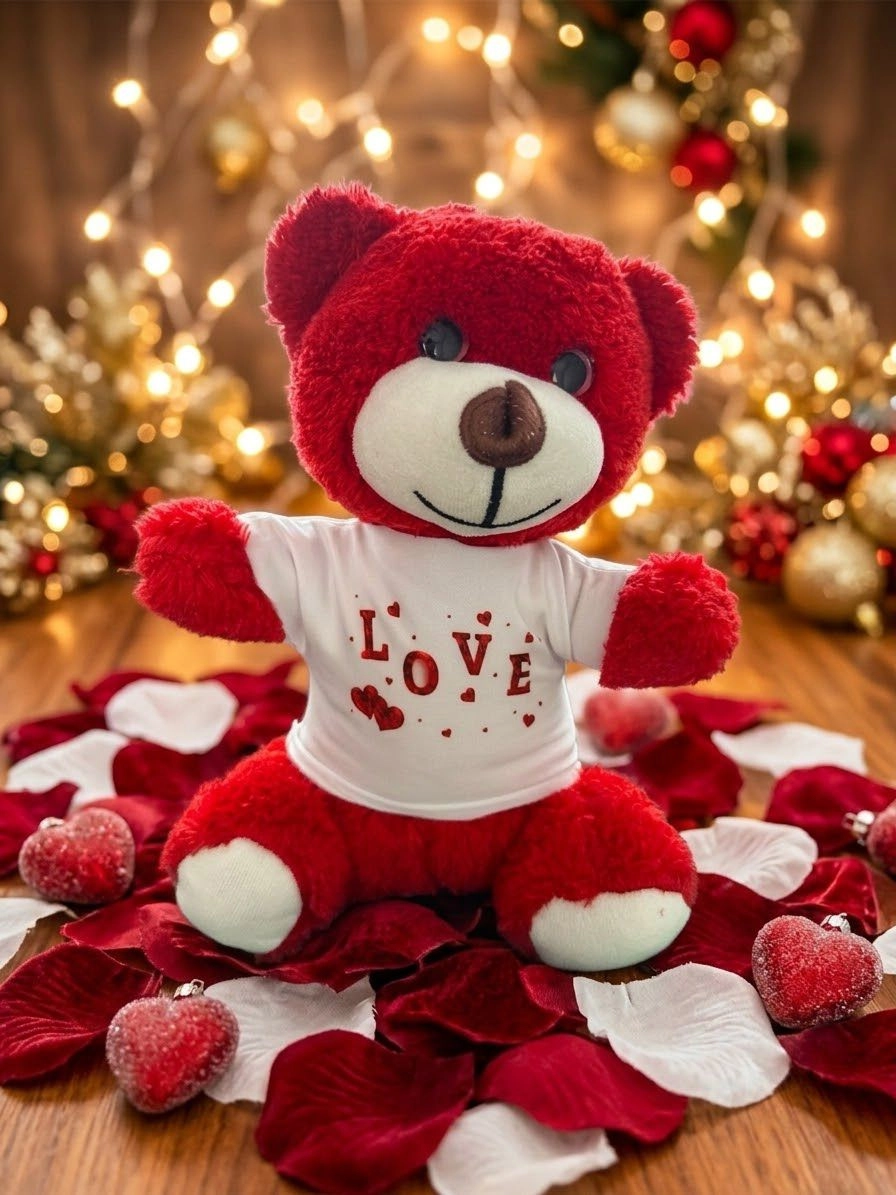 love Baskılı Tişörtlü Kırmızı Ayıcık
